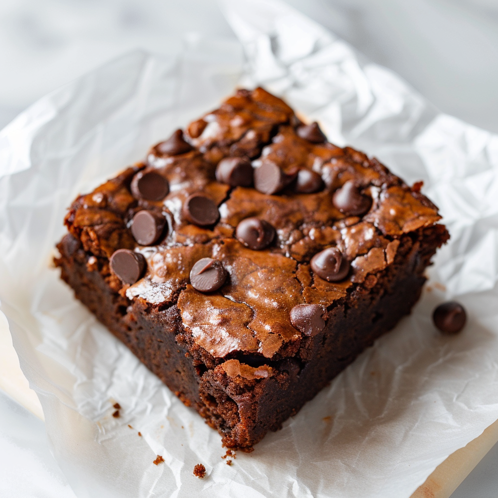Close-up of fudgy vegan pumpkin brownie showing texture