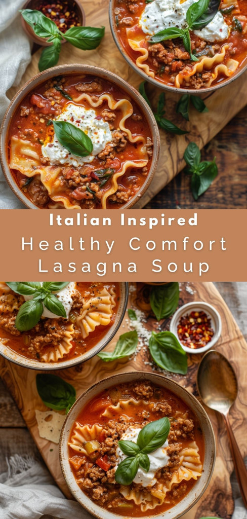 pinterest-ready image of a lasagna soup