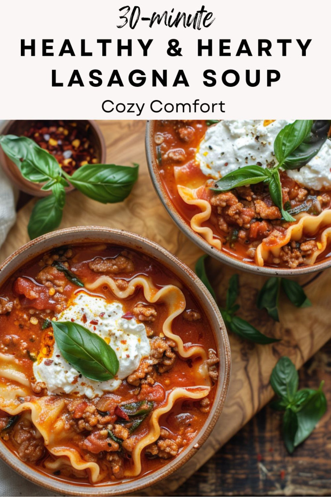 pinterest-ready image of a lasagna soup