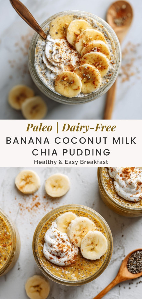pinterest ready image of a bowl of banana coconut milk chia pudding
