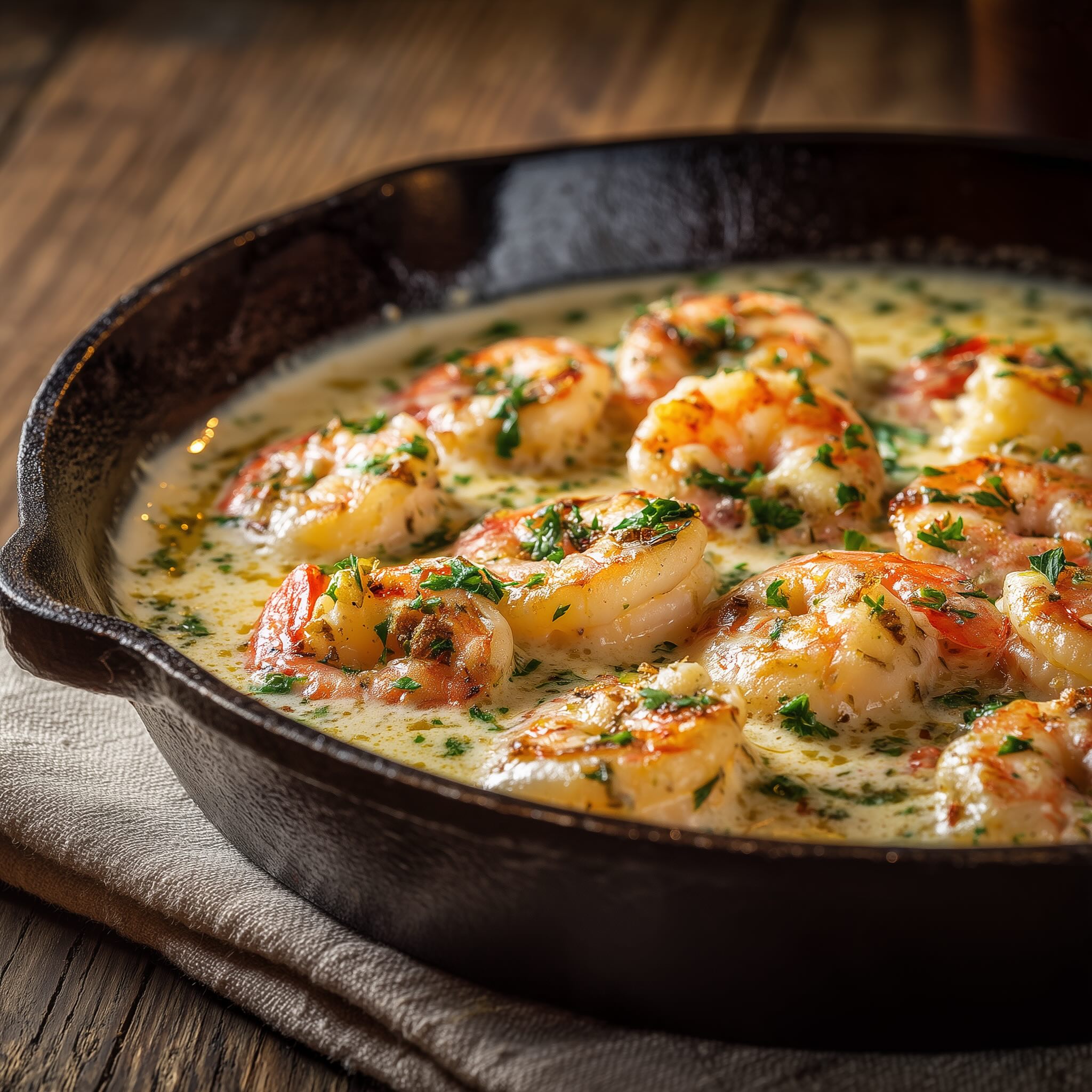 Creamy garlic shrimp sauce close-up — dairy-free and Whole30 compliant