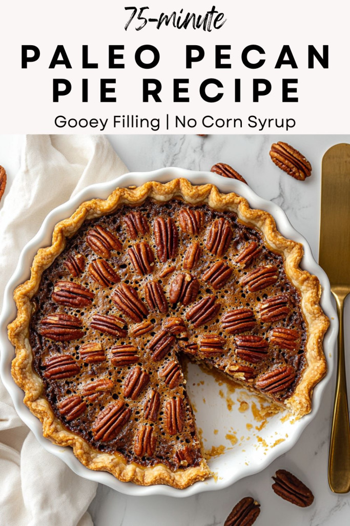 pinterest ready image of a paleo pecan pie without corn syrup