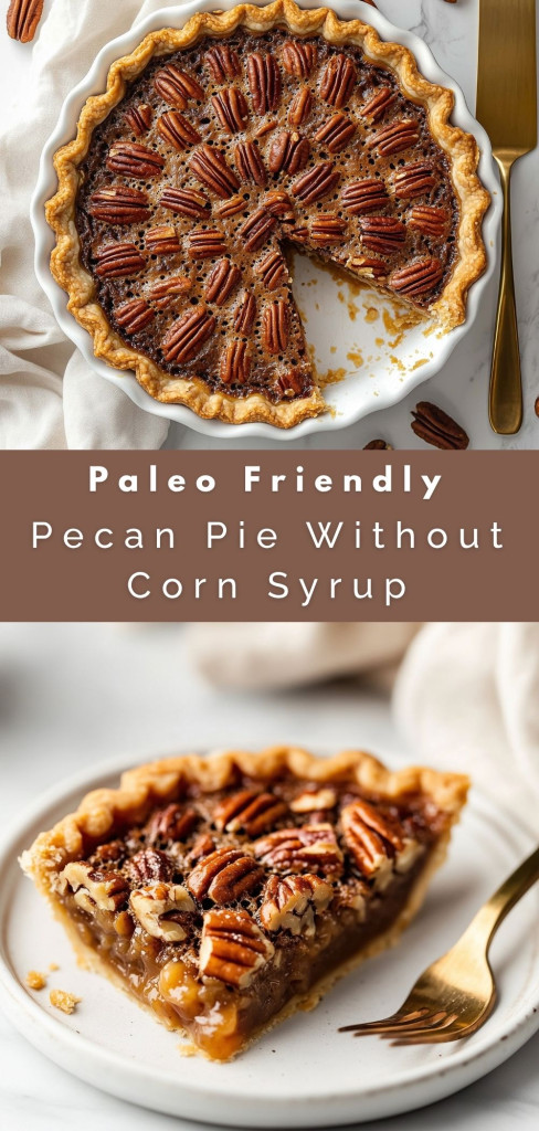 pinterest-ready image of a paleo pecan pie without corn syrup