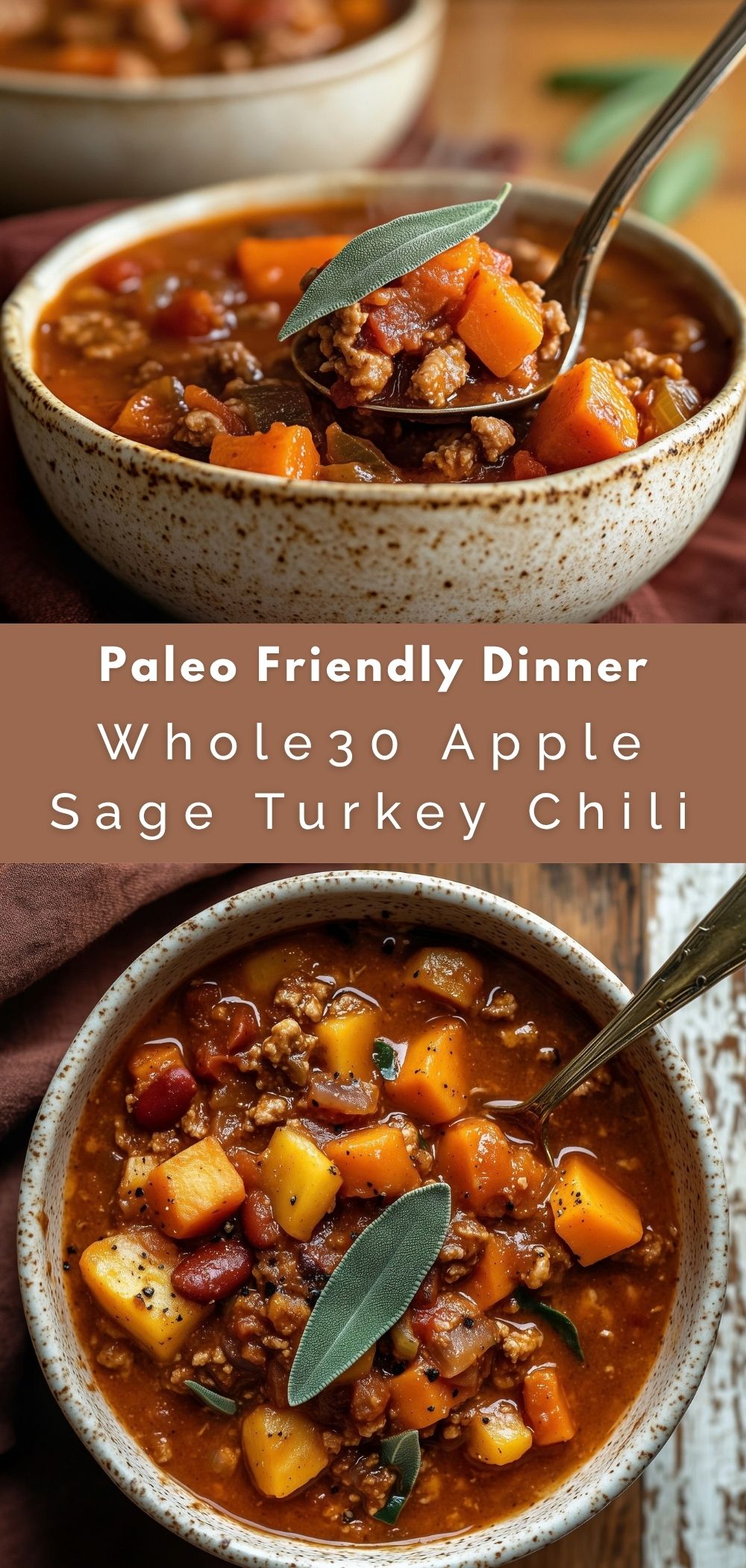 pinterest-ready image of apple sage turkey chili